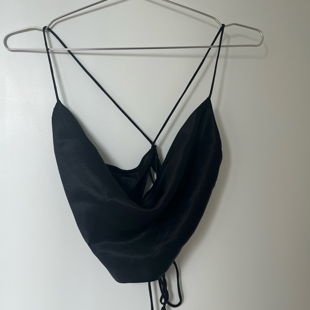 Black satin effect blouse/top Size XS